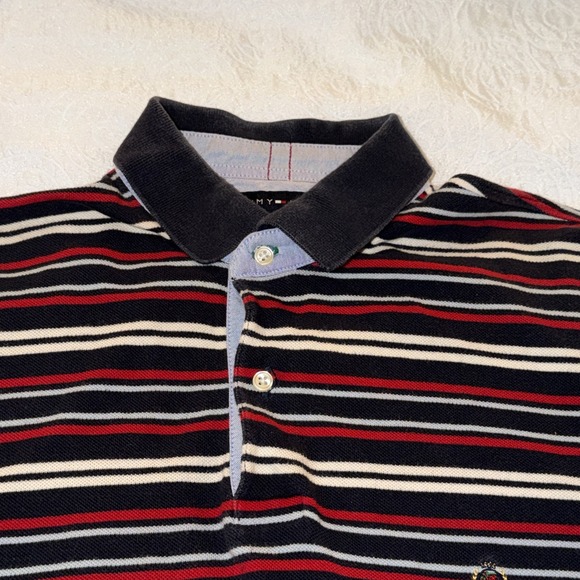 Vintage Tommy Hilfiger Striped Polo Shirt Mens Large 90s Y2K Cotton - Picture 4 of 7